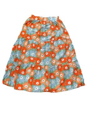 Baevely Floral Tiered Midi Skirt Orange Blue Green Flower Power Cottagecore S